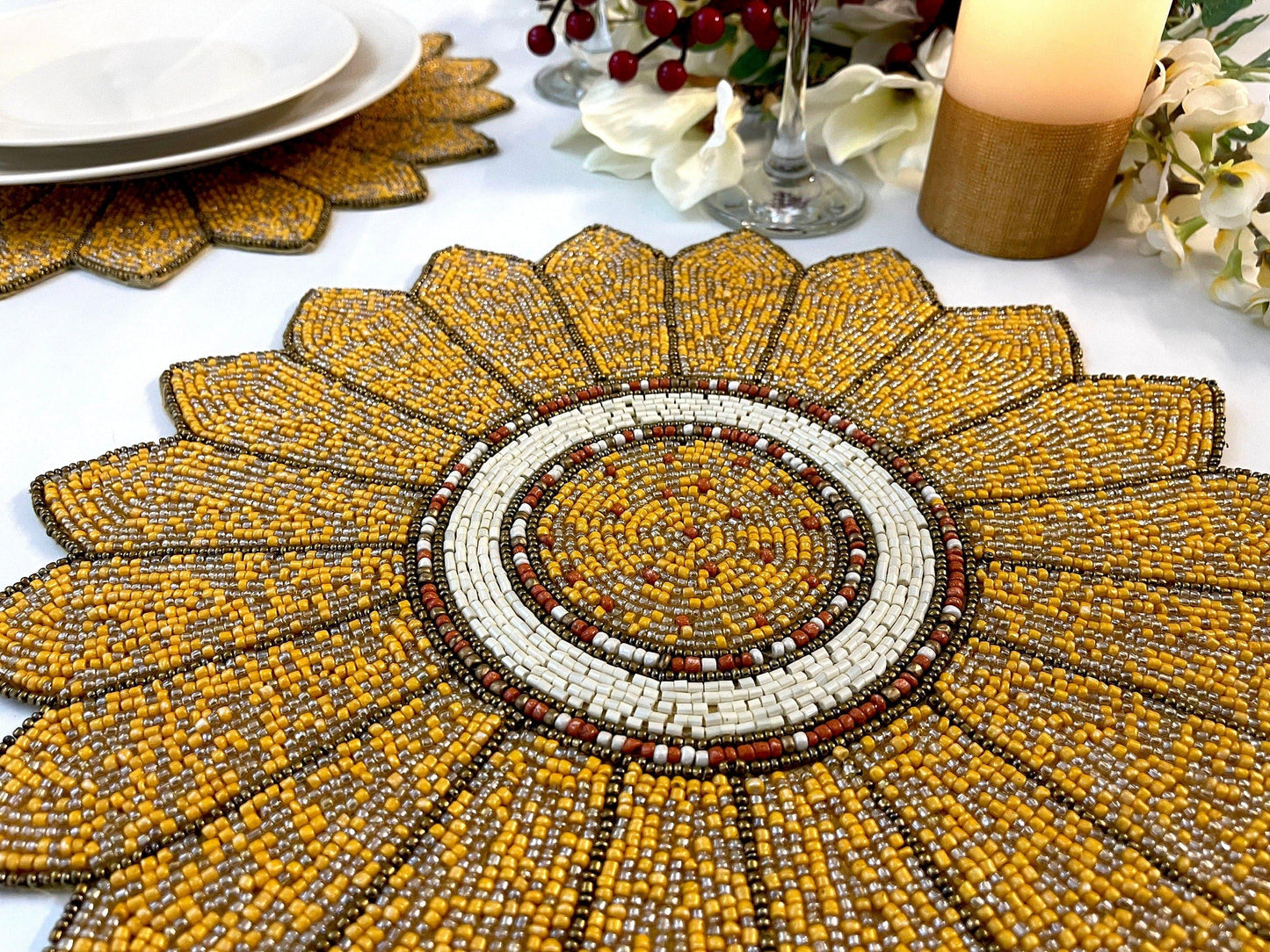 Golden Sunflower Beaded Placemat