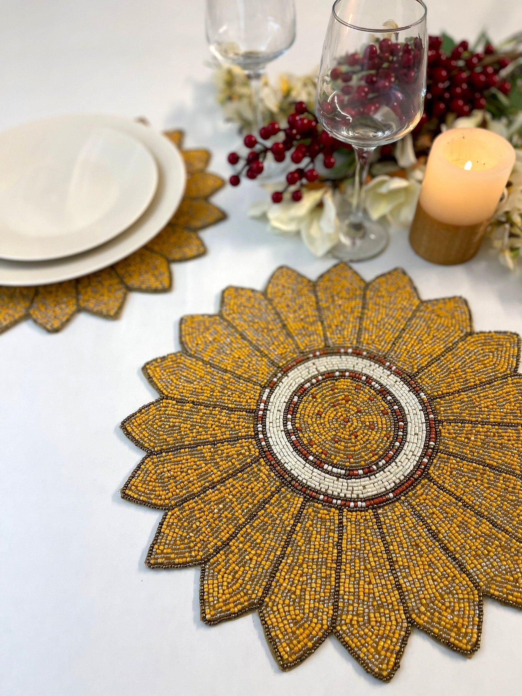 Golden Sunflower Beaded Placemat