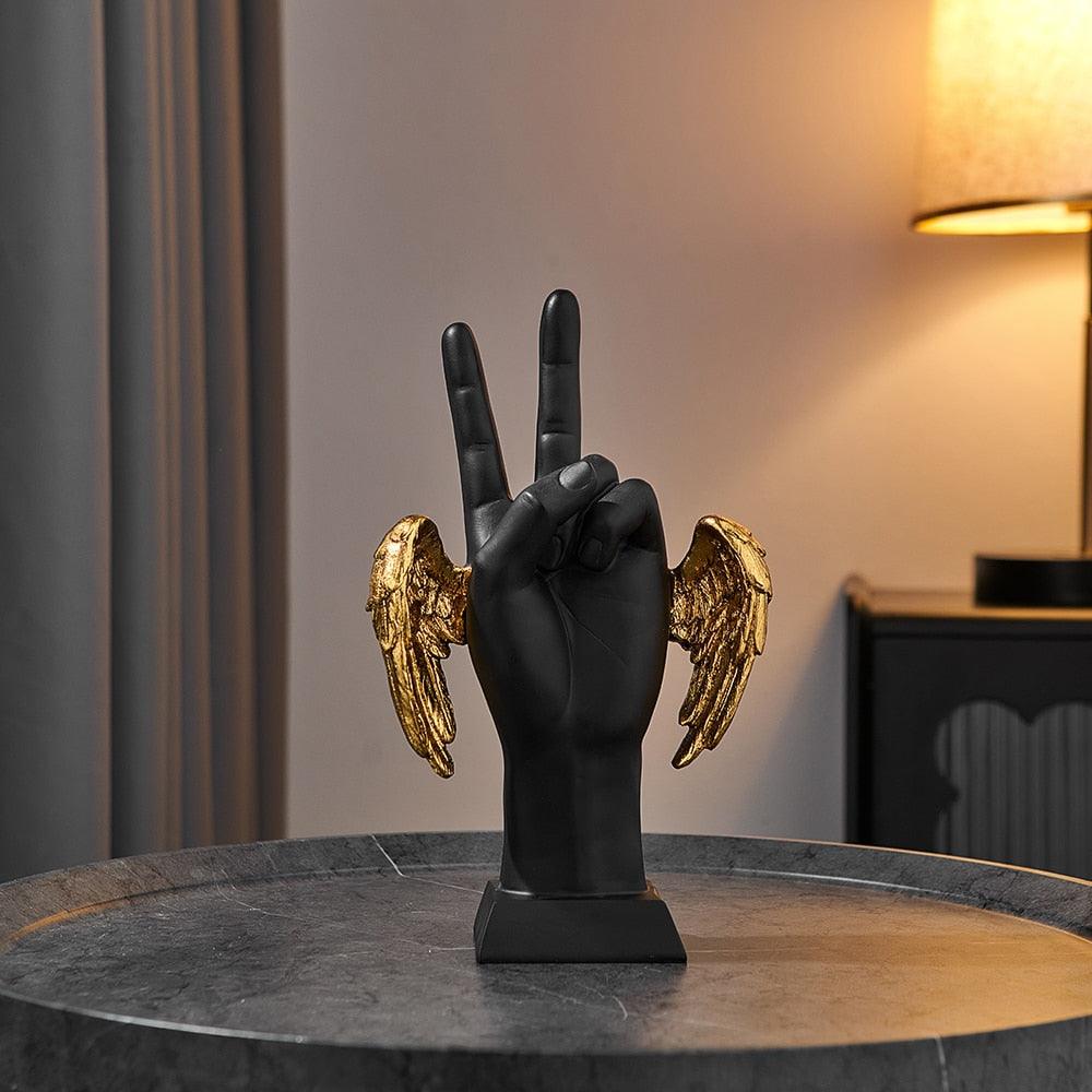 Golden Wings Victory Hand Sign Figurine Victory