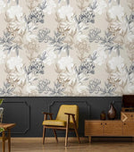 Gray and White Floral Peony Wallpaper