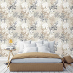 Gray and White Floral Peony Wallpaper