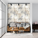 Gray and White Floral Peony Wallpaper