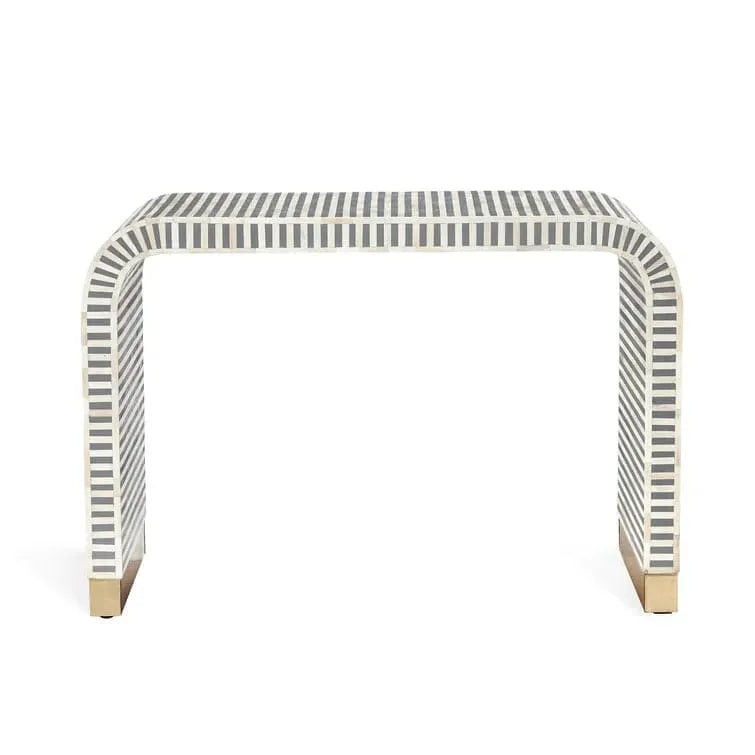 Gray and White Stripe Waterfall Bone Inlay Console Table with Brass Leg