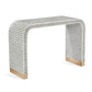 Gray and White Stripe Waterfall Bone Inlay Console Table with Brass Leg - MAIA HOMES