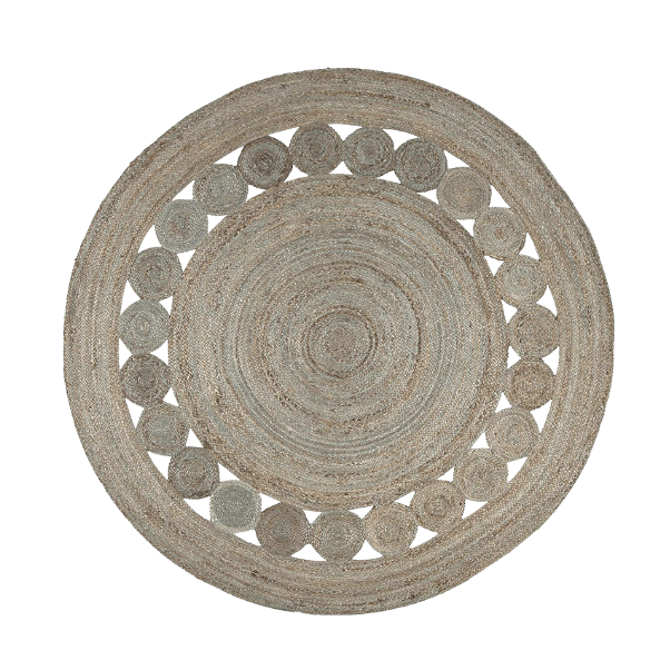Gray Circle of Life Round Jute Rug - MAIA HOMES
