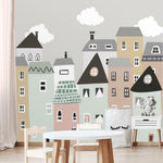 Gray City Skylines Nursery Wallpaper