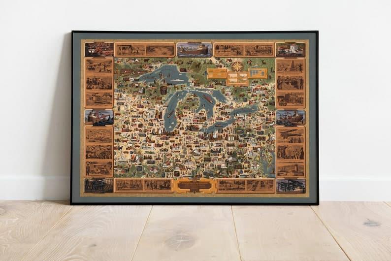 Great Lakes Map Print| Art History - MAIA HOMES