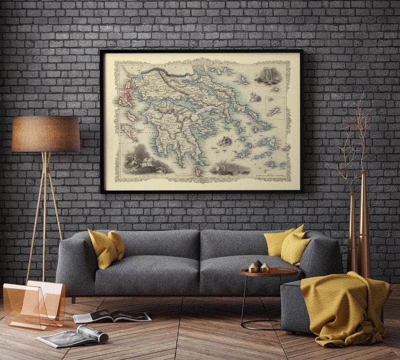 Greece Map 1851| Greece Map Wall Art