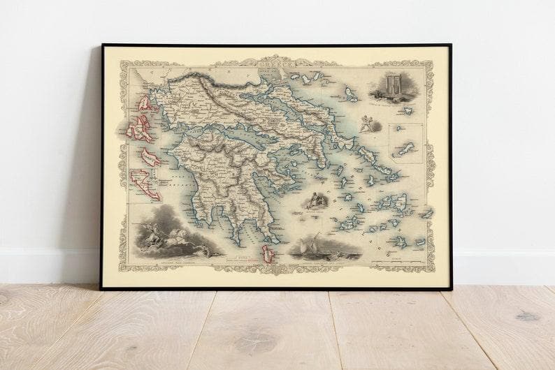 Greece Map 1851| Greece Map Wall Art - MAIA HOMES