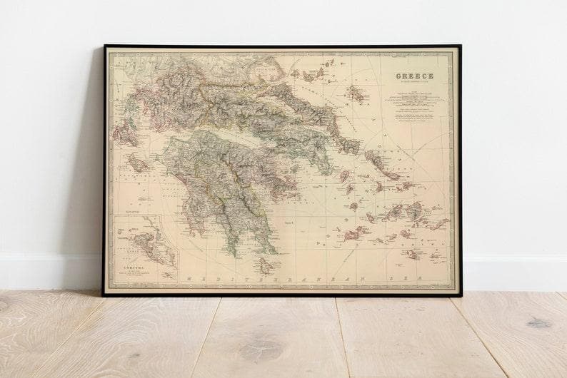 Greece Map Wall Print| 1879 Greece Map