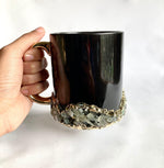 Green Agate Accented Black Mug with Gold Handle - Set of 2