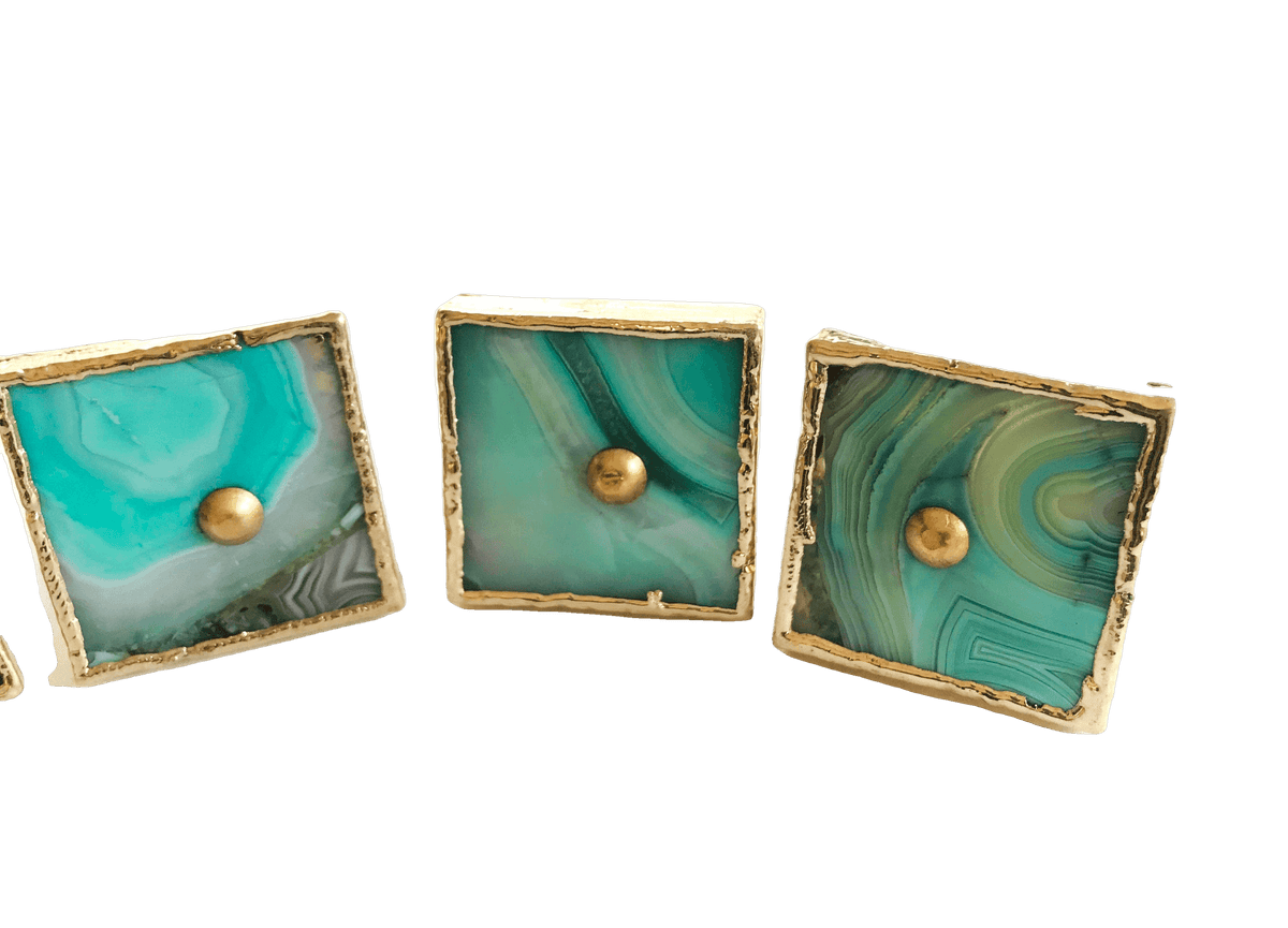 Green Agate Cabinet Door Pull Handle - Set of 4