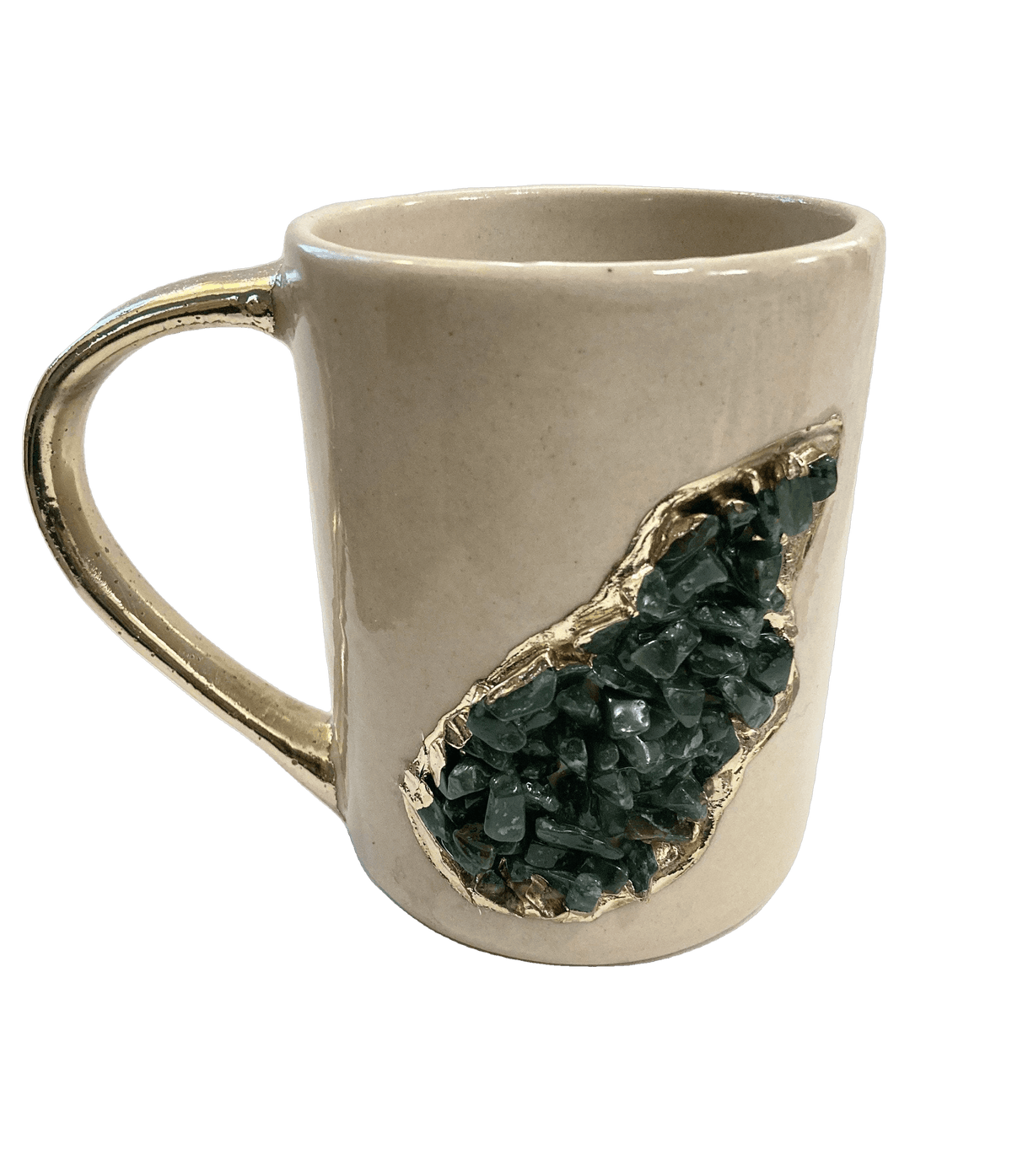 Green Agate Crystal Coffee Mug with Gold Handle - Set of 2 No