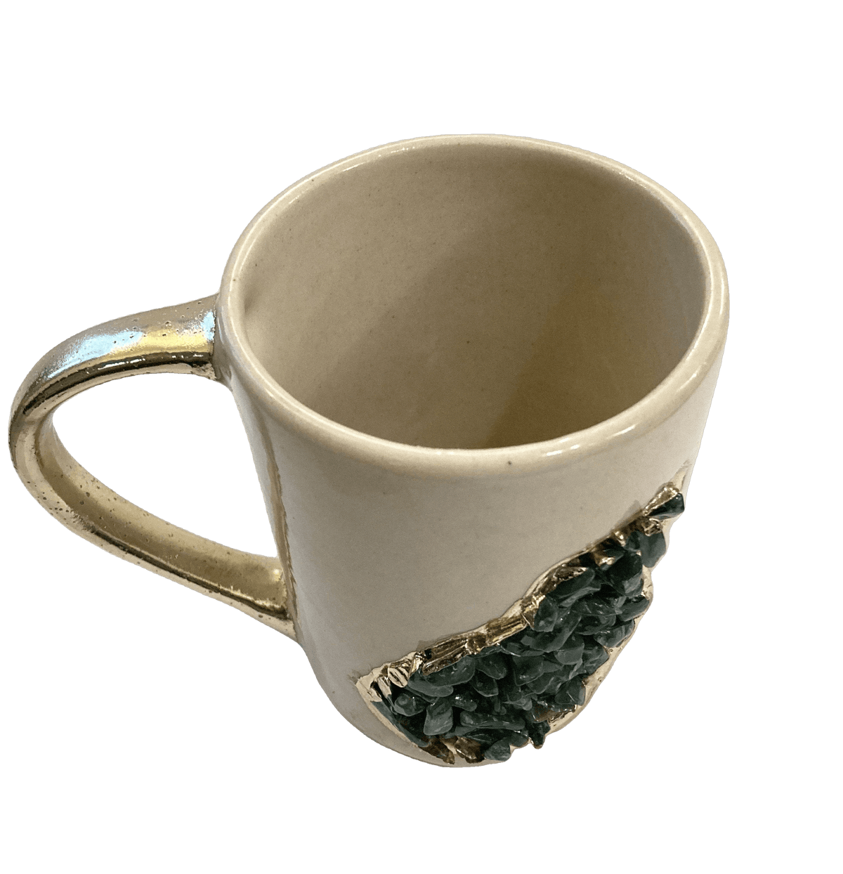 Green Agate Crystal Coffee Mug with Gold Handle - Set of 2