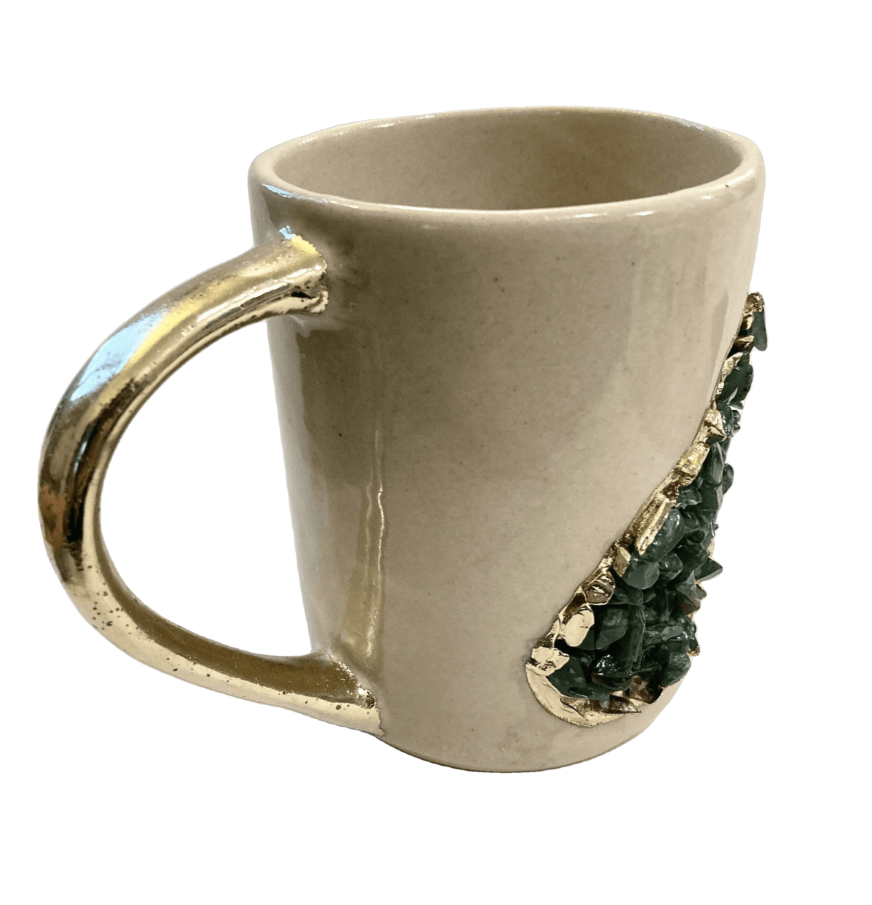 Green Agate Crystal Coffee Mug with Gold Handle - Set of 2