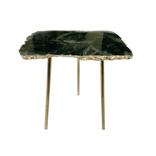 Green Agate Gemstone Organic Edge Accent Side Table - MAIA HOMES
