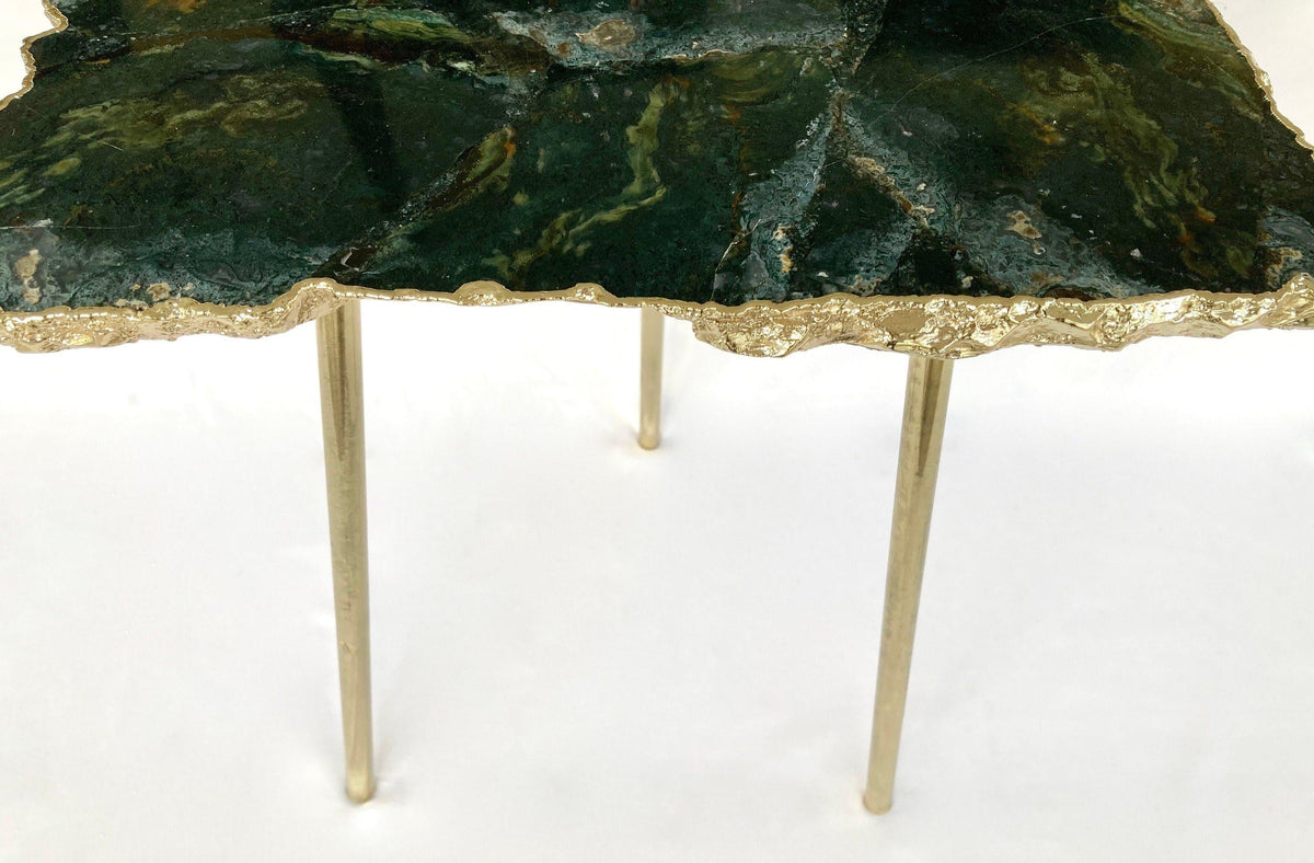 Green Agate Gemstone Organic Edge Accent Side Table