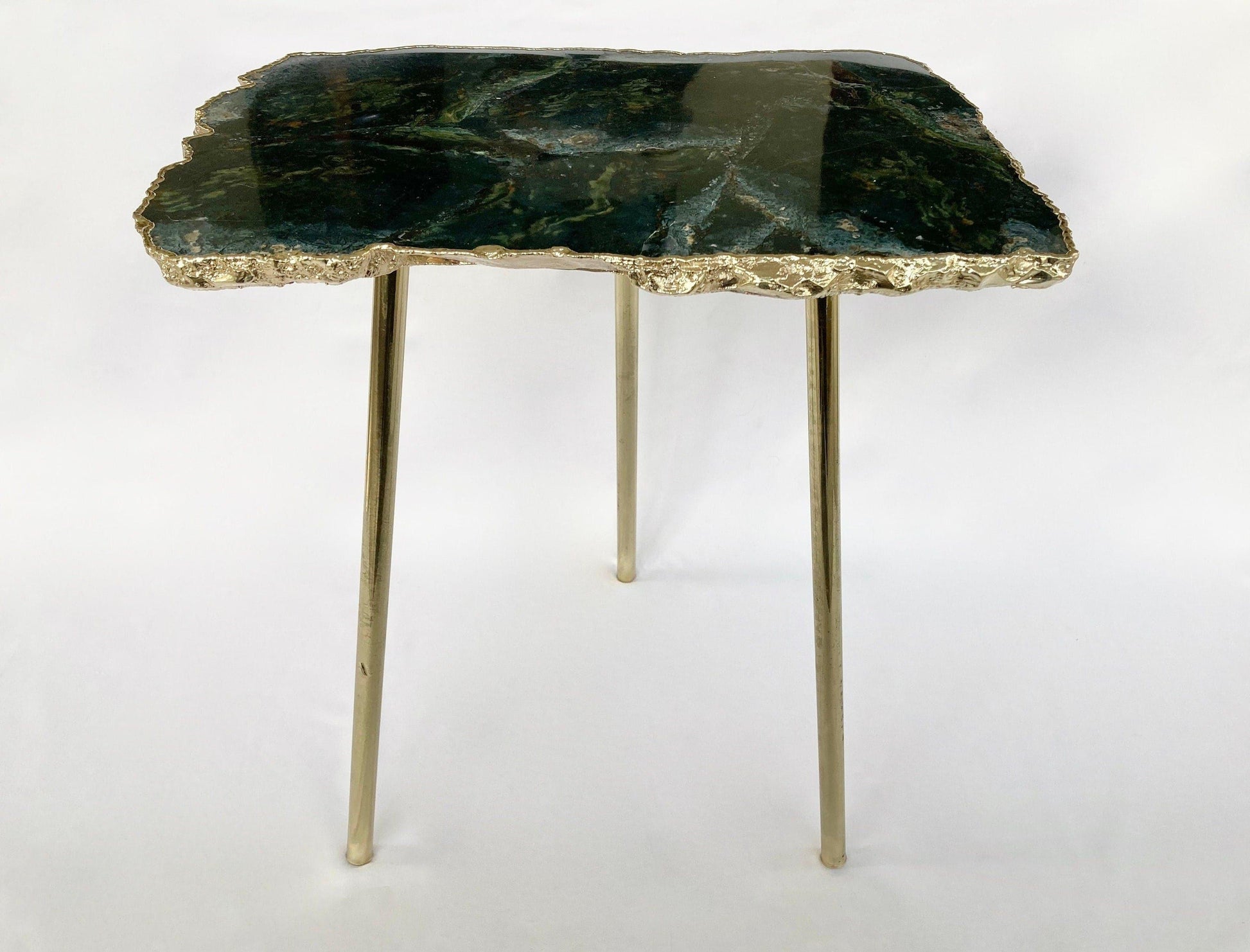 Green Agate Gemstone Organic Edge Accent Side Table