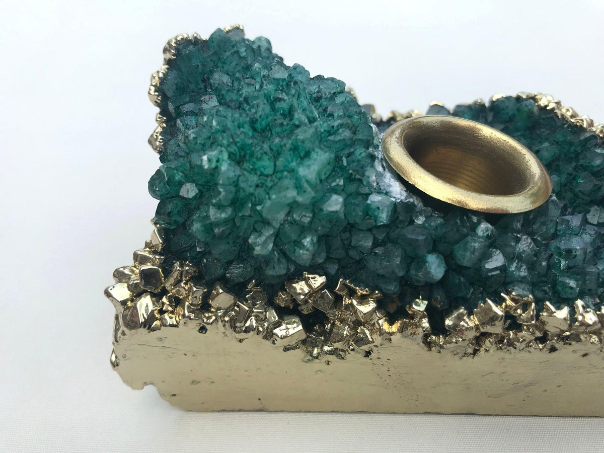 Green Agate Gemstone Taper Candle Holder