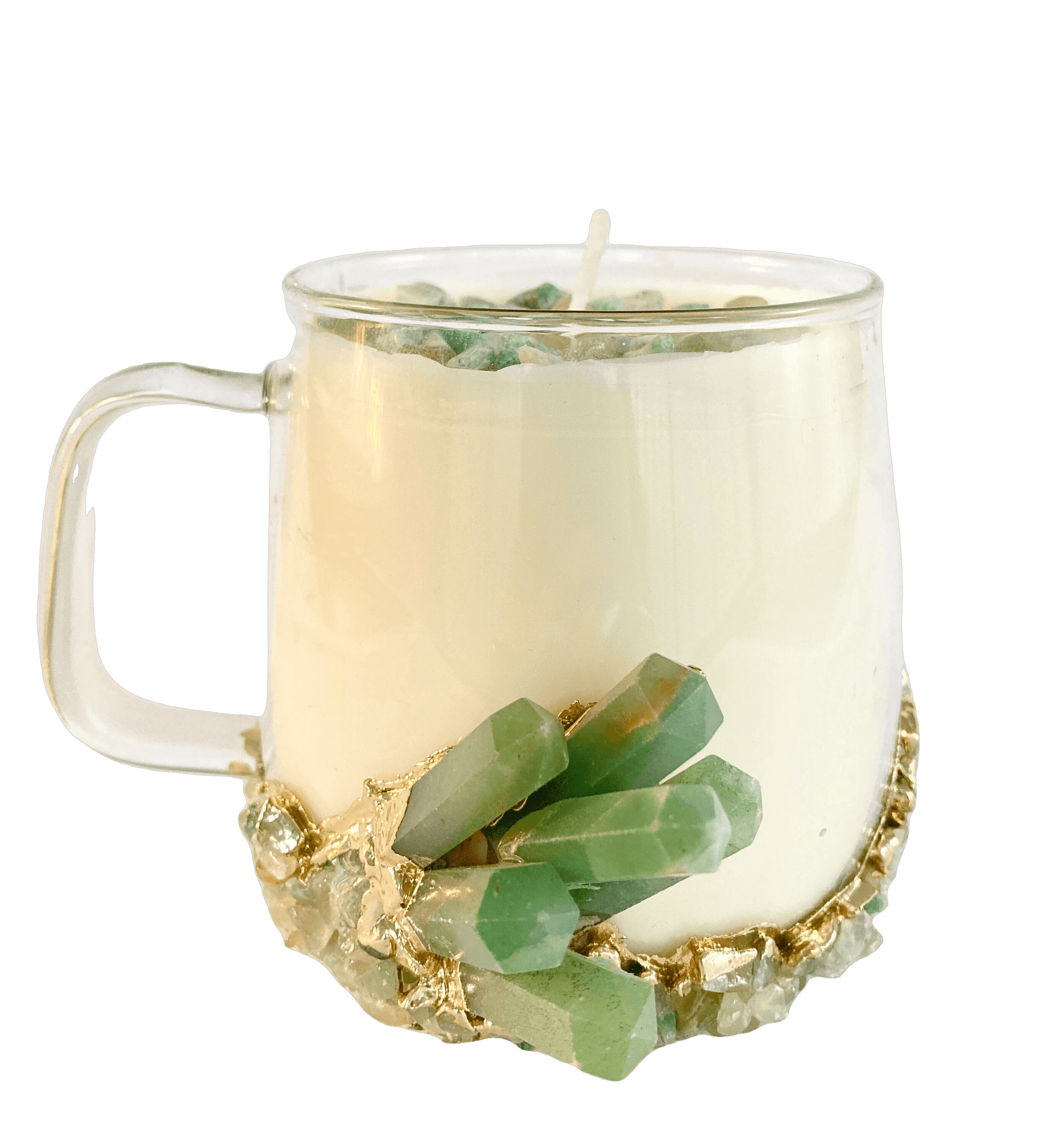 Green Agate Quartz Crystal Scented Soy Candles in Glass Mug - Set of 2 Rose Rose Gold Finish