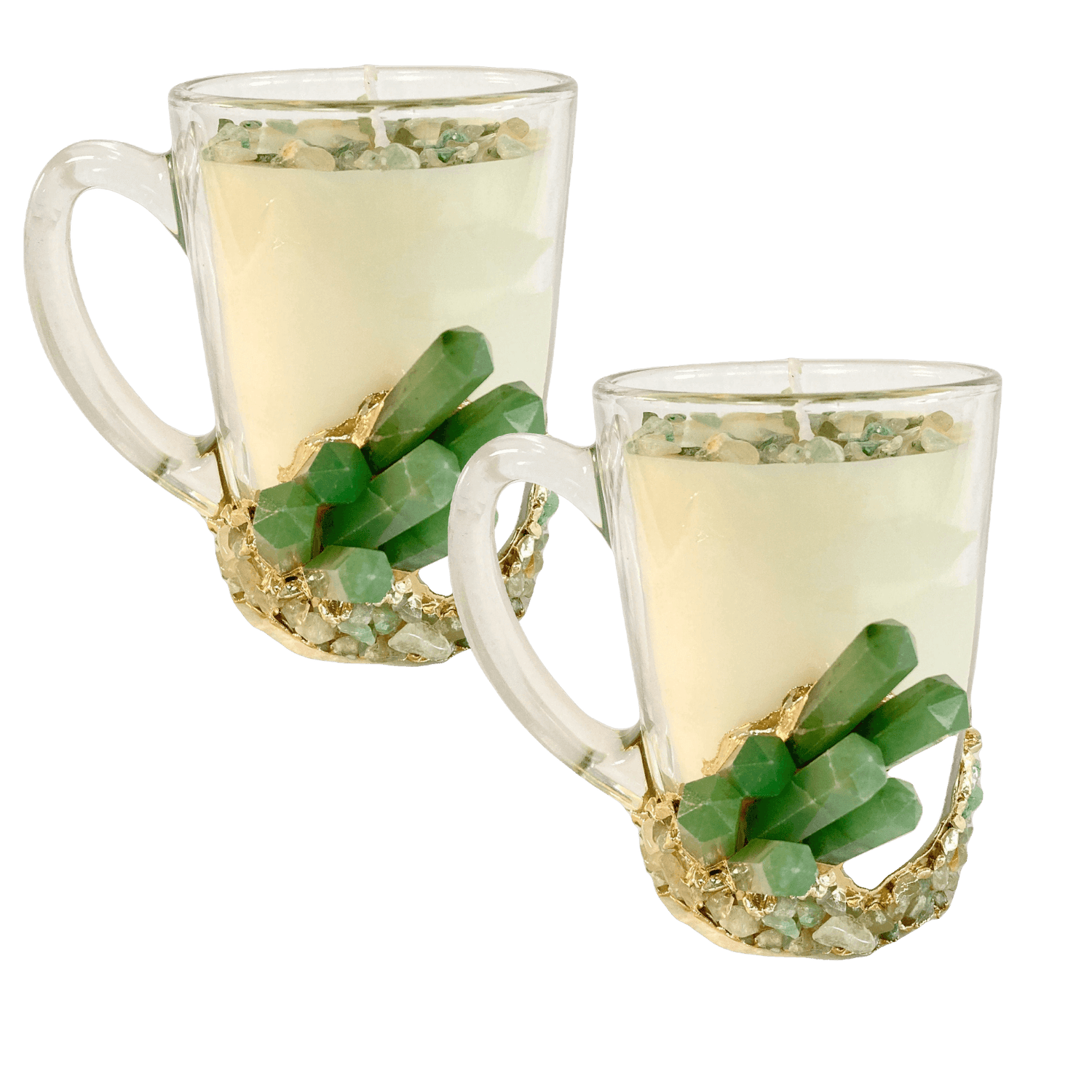 Green Agate Quartz Crystal Scented Soy Candles in Glass Mug - Set of 2