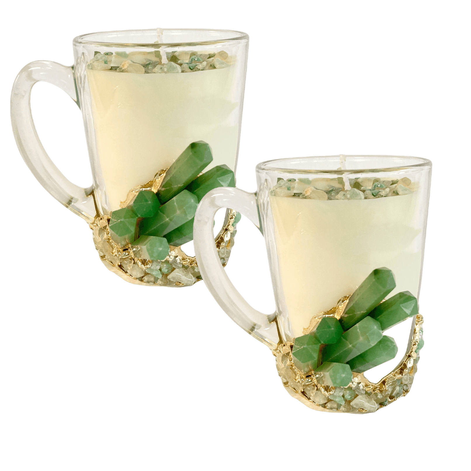 Green Agate Quartz Crystal Scented Soy Candles in Glass Mug - Set of 2