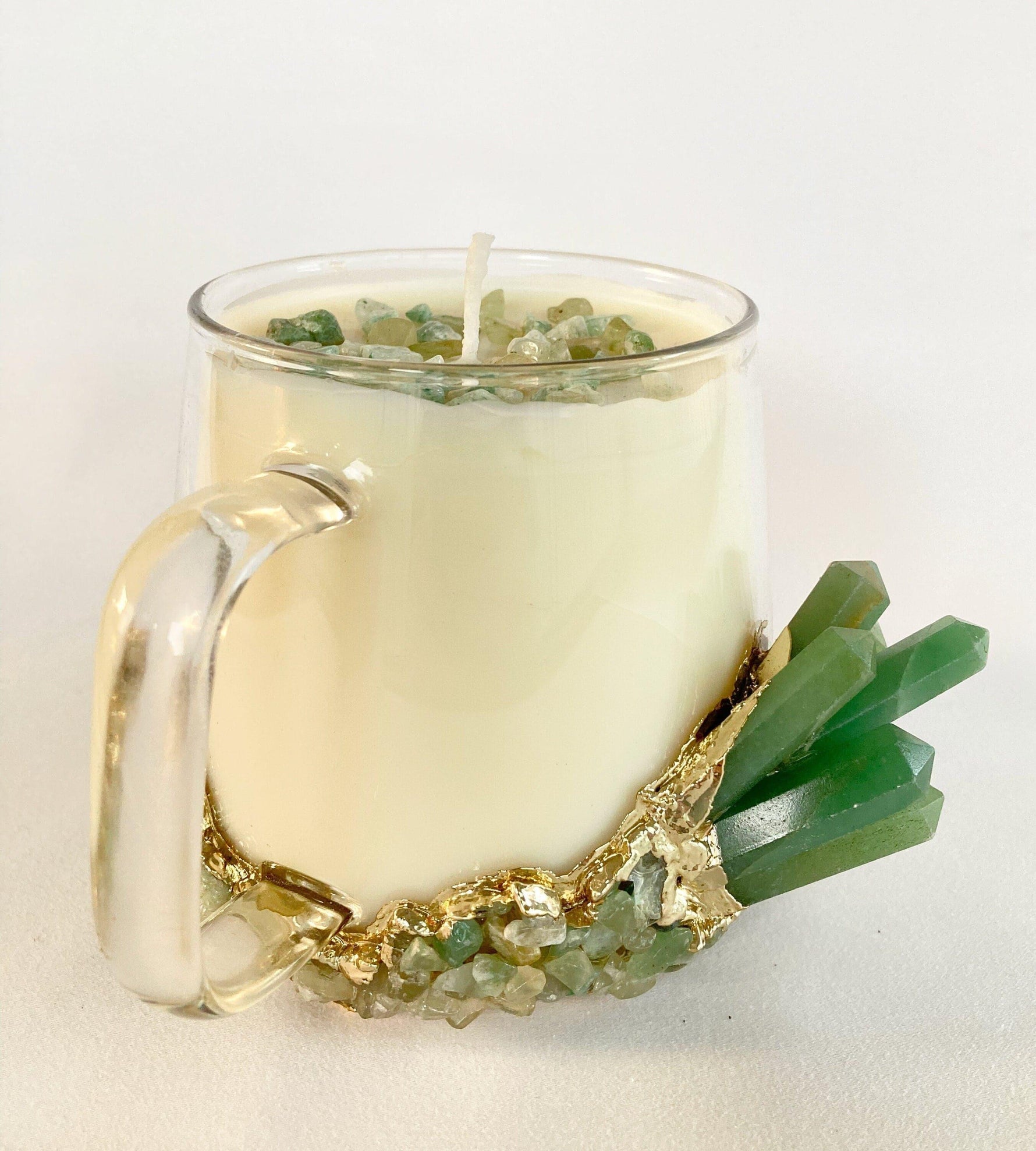 Green Agate Quartz Crystal Scented Soy Candles in Glass Mug - Set of 2