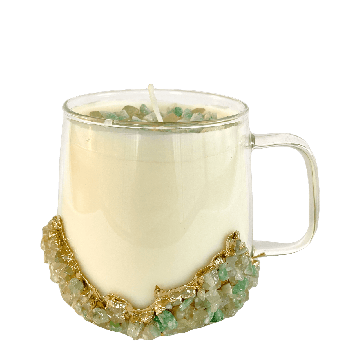 Green Agate Quartz Crystal Scented Soy Candles in Glass Mug - Set of 2