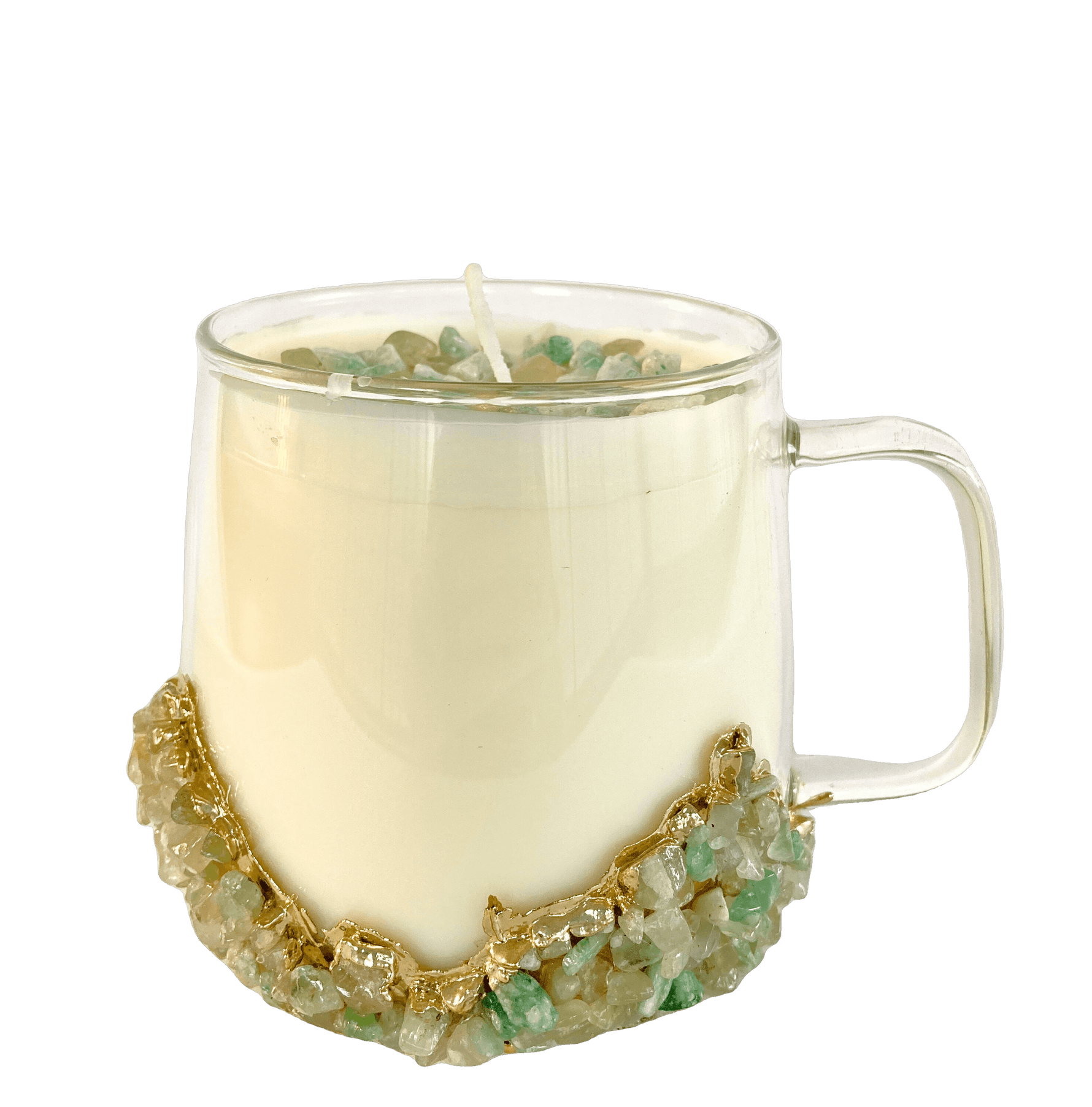 Green Agate Quartz Crystal Scented Soy Candles in Glass Mug - Set of 2