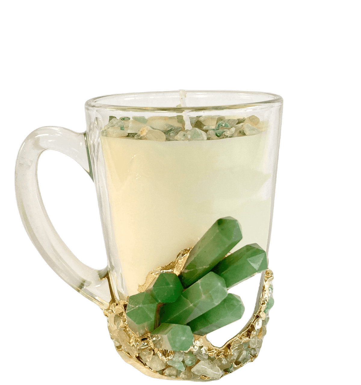 Green Agate Quartz Crystal Scented Soy Candles in Glass Mug - Set of 2 Rose Rose Gold Finish