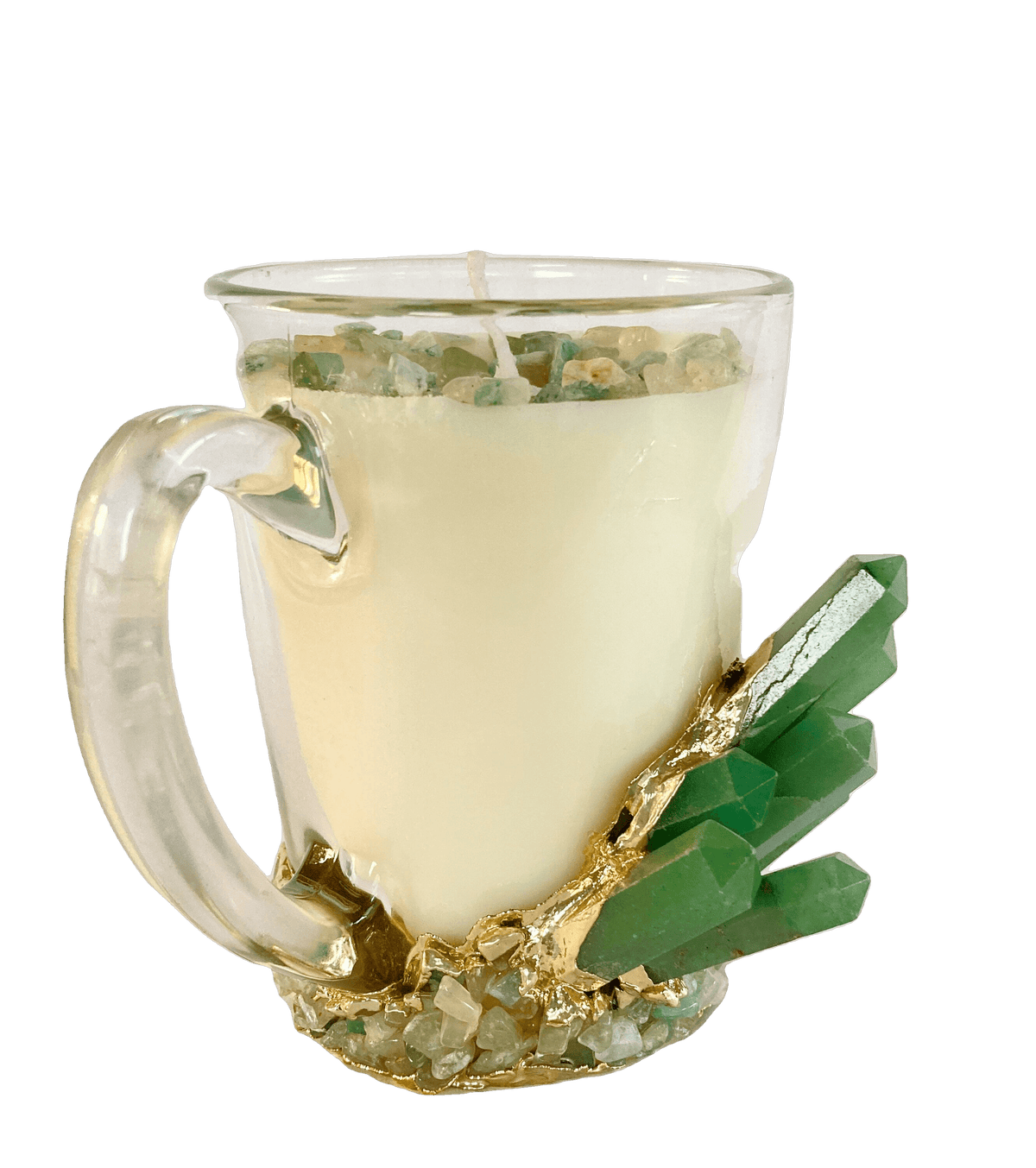 Green Agate Quartz Crystal Scented Soy Candles in Glass Mug - Set of 2