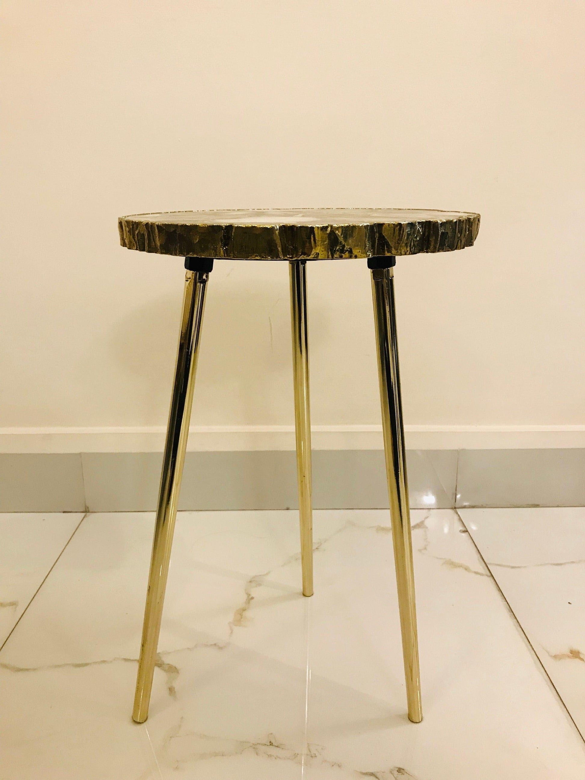 Green Agate Round Edge Accent Table - MAIA HOMES