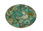 Green Agate Round Serving Tray With Brass Handles