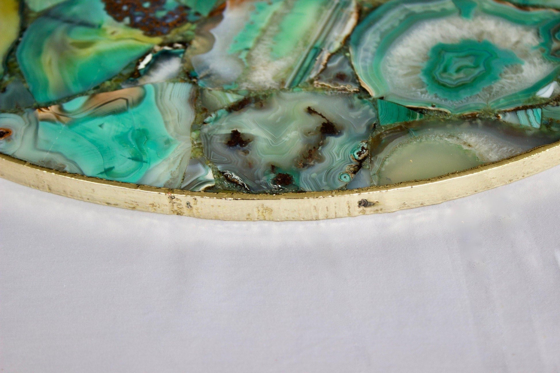 Green Agate Round Serving Tray With Brass Handles - MAIA HOMES