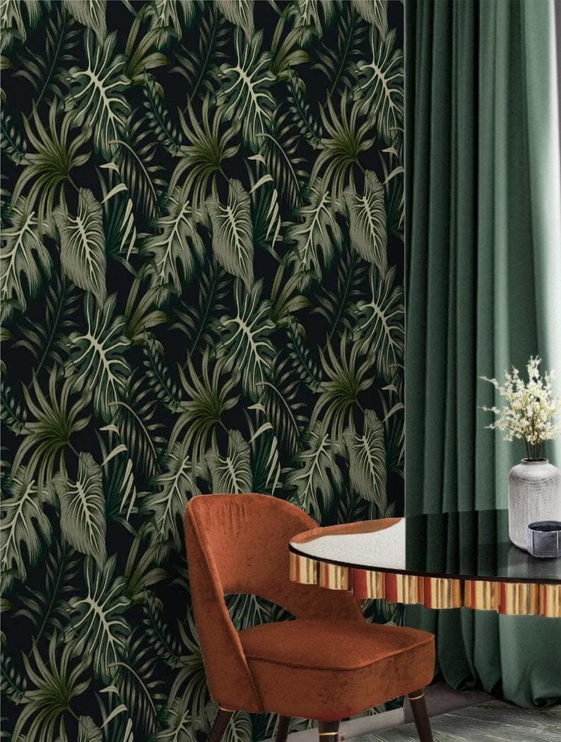 Green and Black Rainforest Ferns Wallpaper