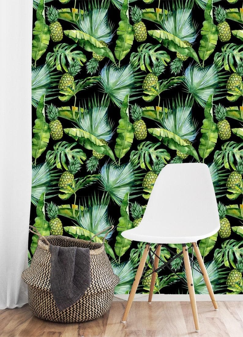 Green and Black Tropical Banana Leaves Wallpaper