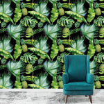 Green and Black Tropical Banana Leaves Wallpaper