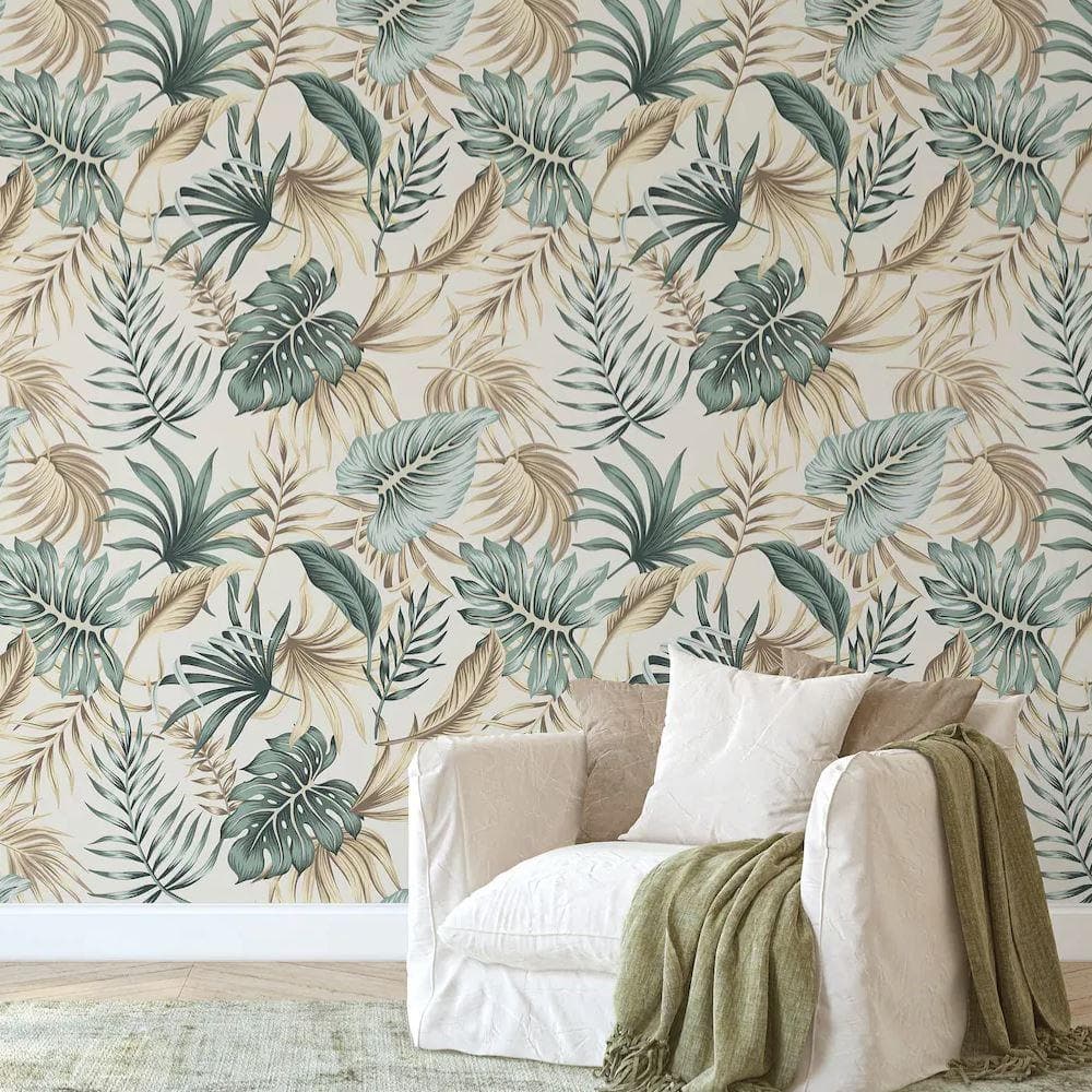 Green and Brown Palm Leaves Wallpaper - MAIA HOMES