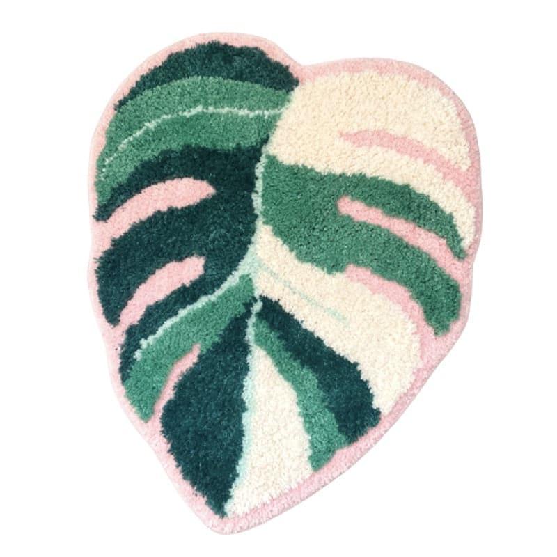 Green and Pink Monstera Leaf Bath Mat Default Title