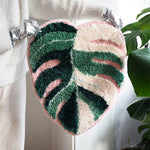 Green and Pink Monstera Leaf Bath Mat