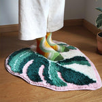 Green and Pink Monstera Leaf Bath Mat