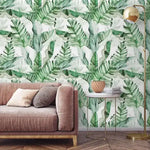Green and White Banana Leaves Watercolor Wallpaper
