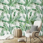 Green and White Banana Leaves Watercolor Wallpaper