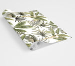 Green and White Exotic Palm Leaves Tropical Wallpaper