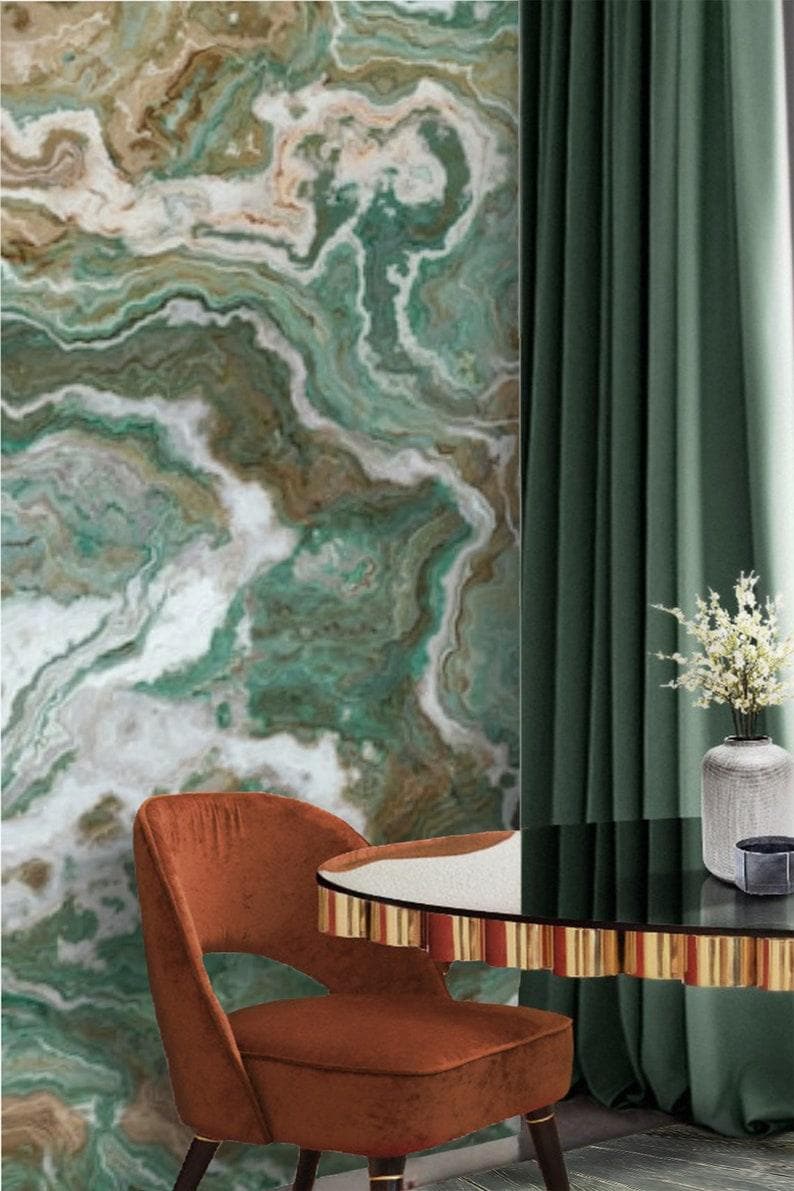 Green and White Marble Stone Abstract Art Wall Mural