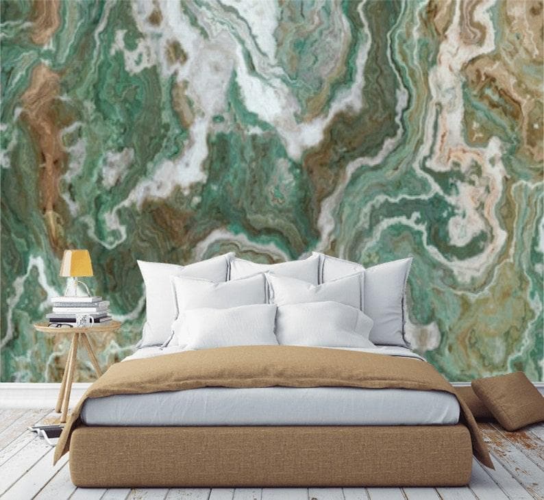 Green and White Marble Stone Abstract Art Wall Mural