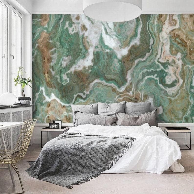 Green and White Marble Stone Abstract Art Wall Mural