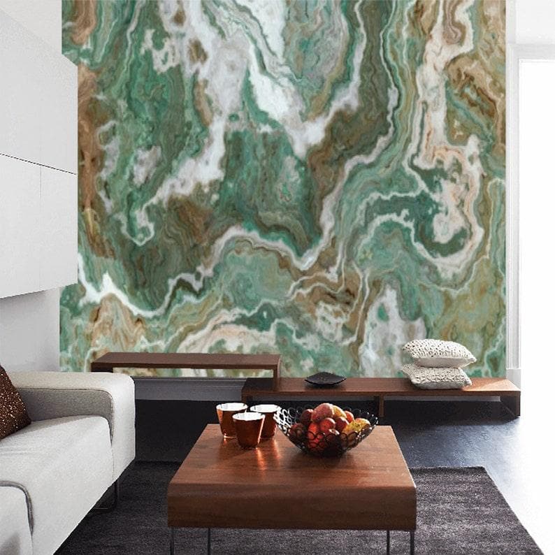 Green and White Marble Stone Abstract Art Wall Mural