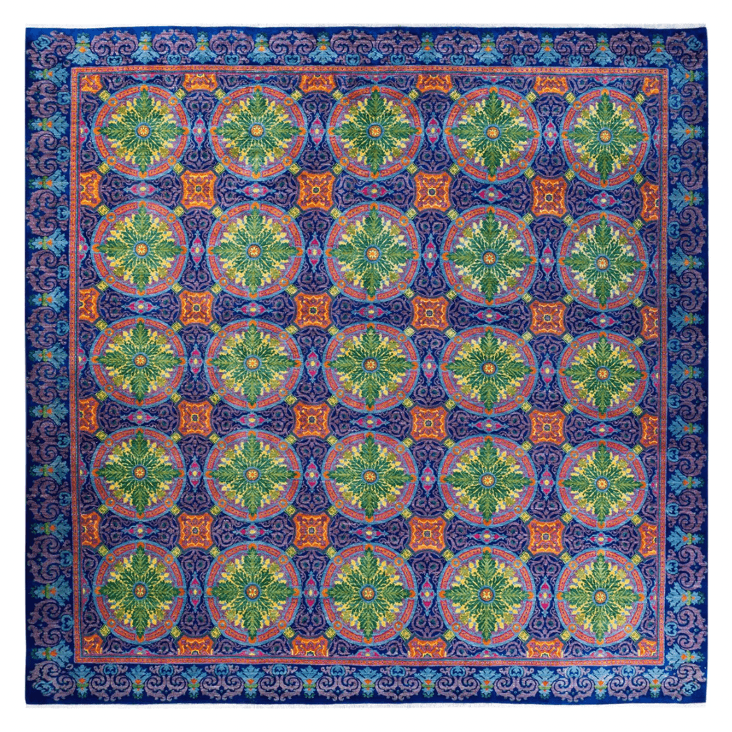 Green Chakrya Cirles Hand Spun Wool Hand Knotted Area Rug