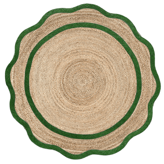 Green Cotton Scalloped Jute Round Placemats - Set of 10 - MAIA HOMES